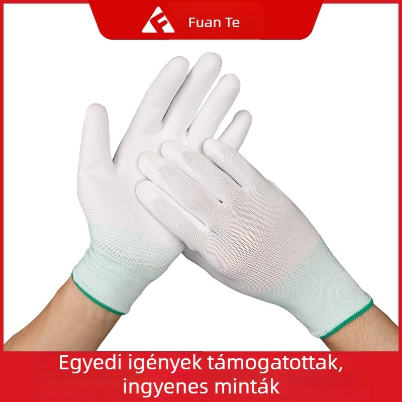 PU bevonat tenyér- és ujjszárú kesztyűk, egyedi gyártású, fehér bevonattal, antistatikus, légáteresztő és kényelmes elektronikai műhelyhez