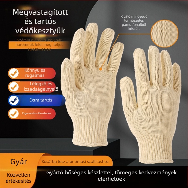 Munkavédelmi kesztyűk pamutból, építéshez, vastított kivitel, kopásálló és csúszásmentes, 500–600 g / 720 g