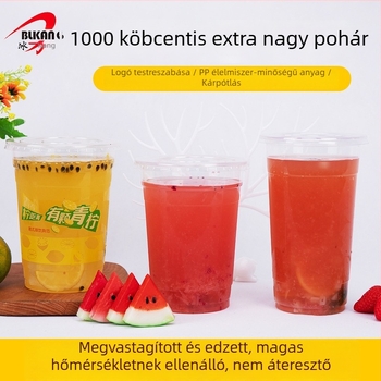 1000 ml egyszer használatos tejes-tea pohár, Overlord műanyag pohár gyümölcscsomagoláshoz, testreszabható logó