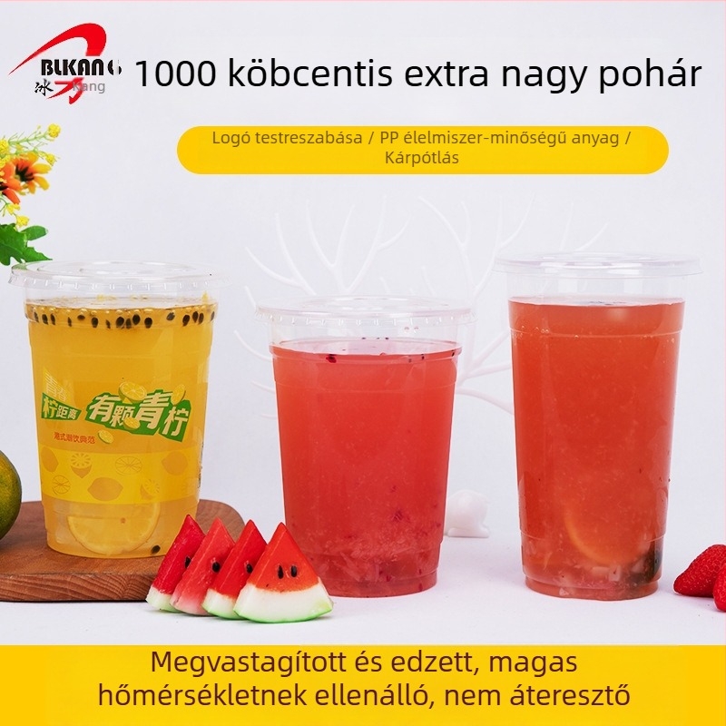 1000 ml egyszer használatos tejes-tea pohár, Overlord műanyag pohár gyümölcscsomagoláshoz, testreszabható logó