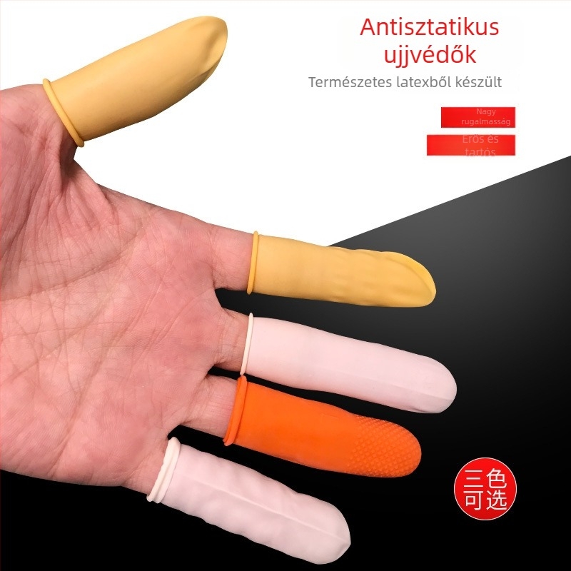 Beige antisztatikus egyszer használatos latex ujjvédő, pormentes, csúszásmentes, kopásálló, kozmetikai tetováláshoz