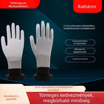 Szénszálas PU bevonat antistatikus kesztyű, tenyéren - csúszásmentes és kopásálló, elektronika, logisztika és könnyűipar