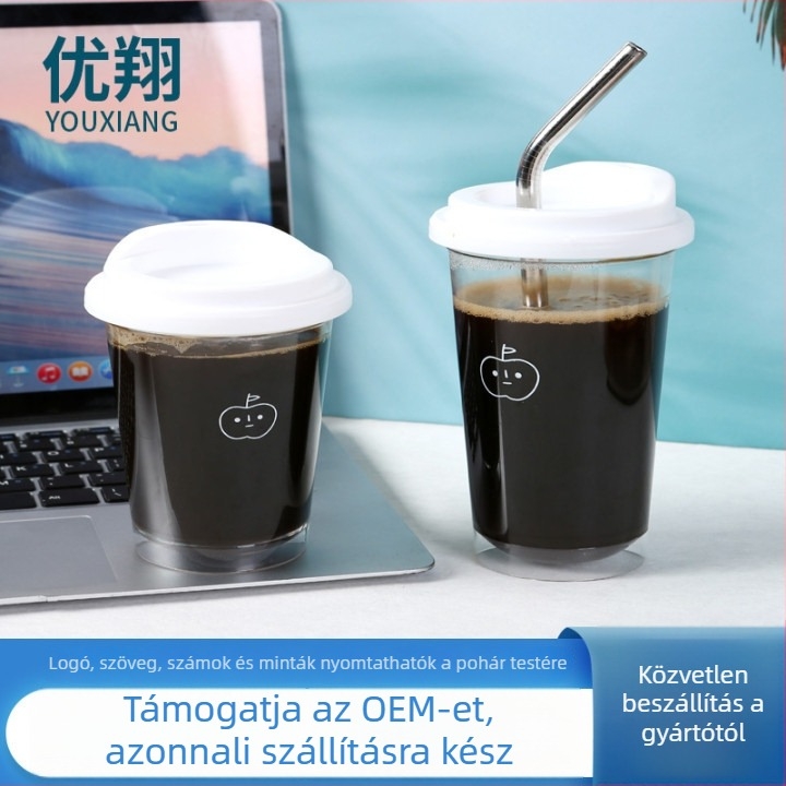 Személyre szabható, hordozható átlátszó alma alakú kávés pohár irodai használatra és tej-tea italokhoz