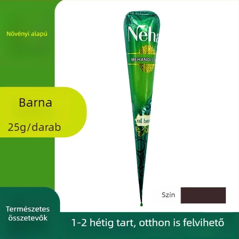 Henna tetoválás krém – növényi alapú, vízálló, hosszú tartó testfestés, kézzel készített, 12 darabos készlet, 300 g, barna árnyalat