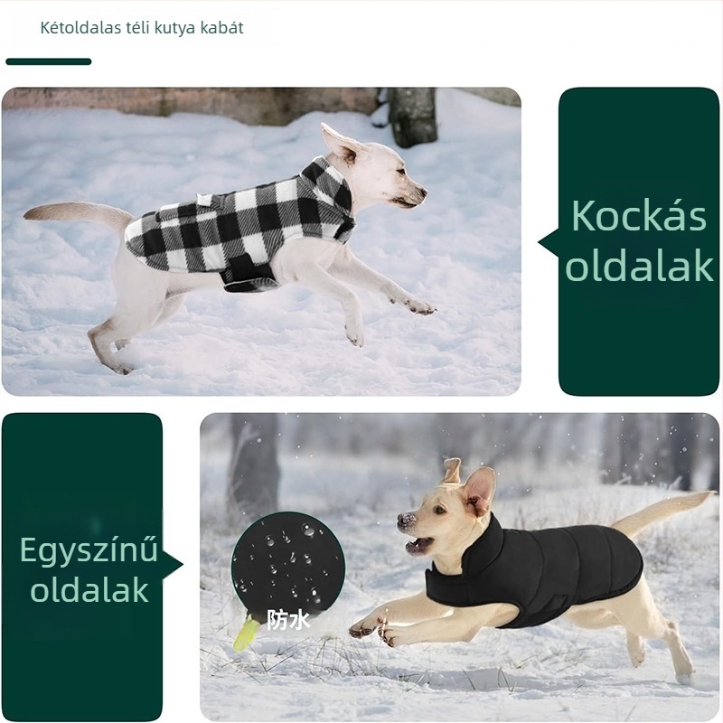 Kutyák téli kabátja, szélvédett fleece dzseki, brit stílusú kockás mintával, hideg időre, kényelmes és meleg