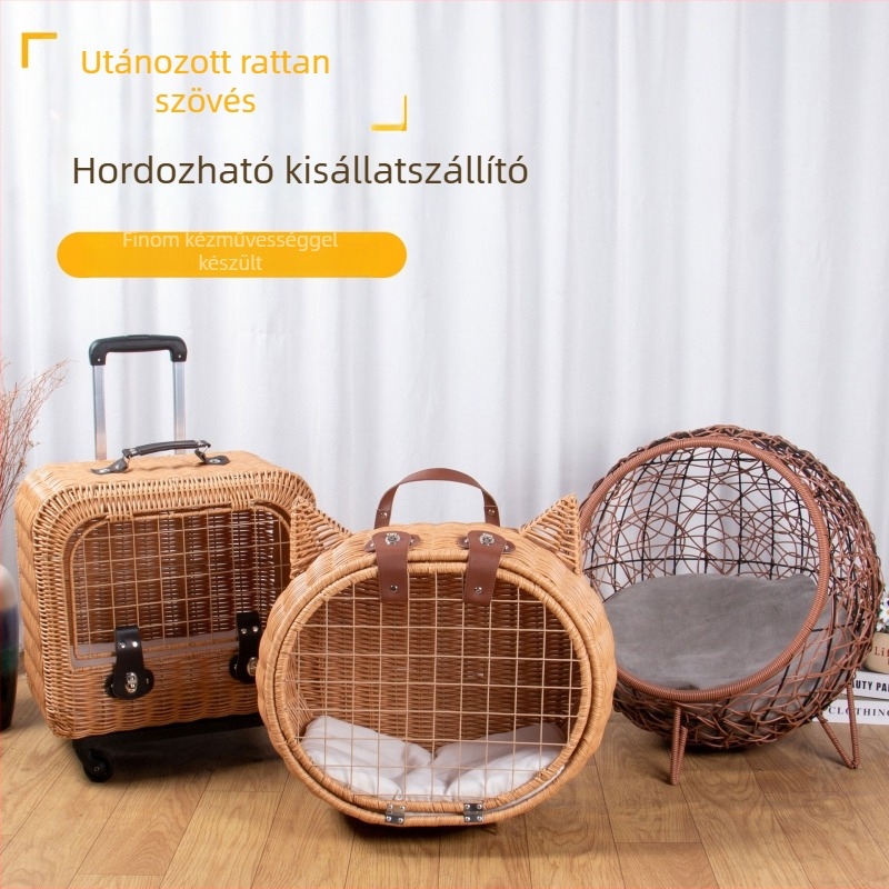 Szállítható rattan macska hordozó, lélegző utazó macska fészek, autóhoz