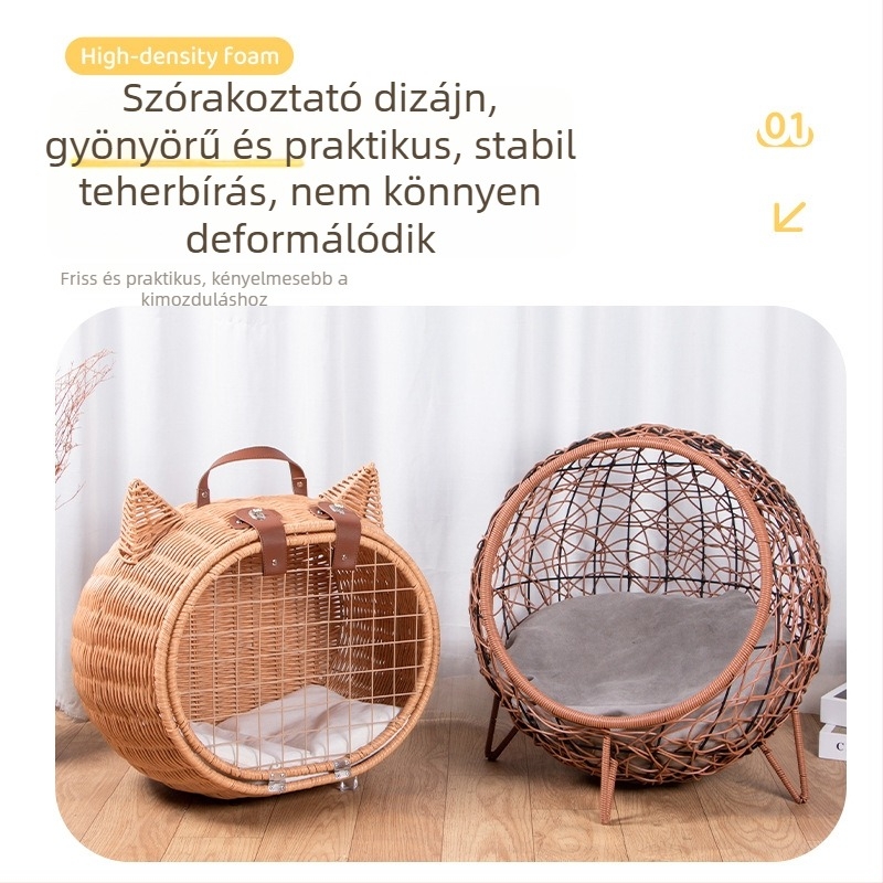 Szállítható rattan macska hordozó, lélegző utazó macska fészek, autóhoz