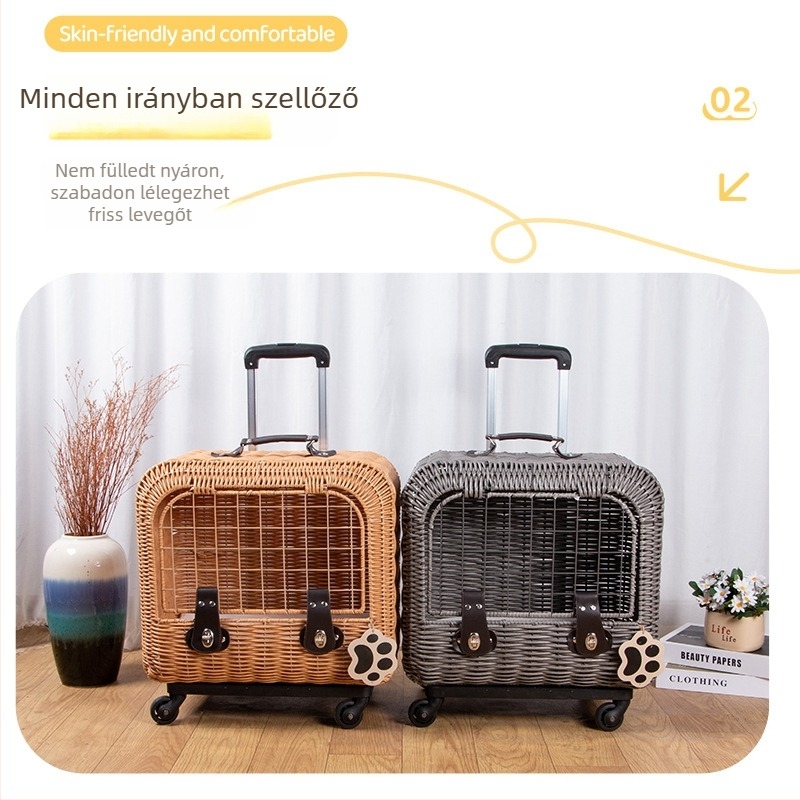 Szállítható rattan macska hordozó, lélegző utazó macska fészek, autóhoz