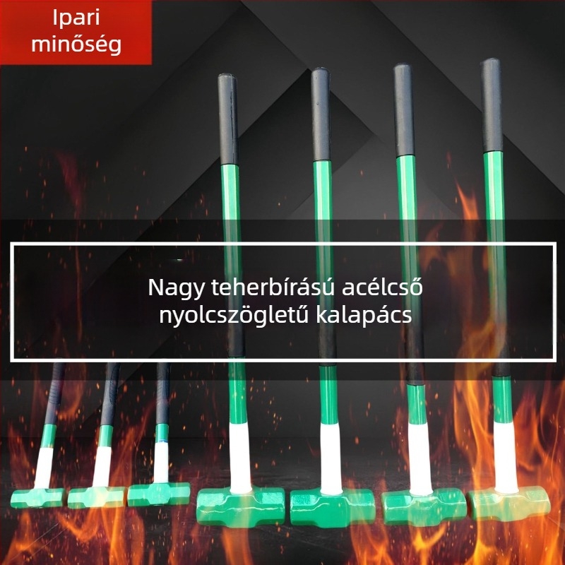 Kaicheng nehéz nyolcszögletű kalapács acélcső fogantyúval, kőműves kalapács, magas széntartalmú acélból, 900 mm hosszú, méretek 2–16
