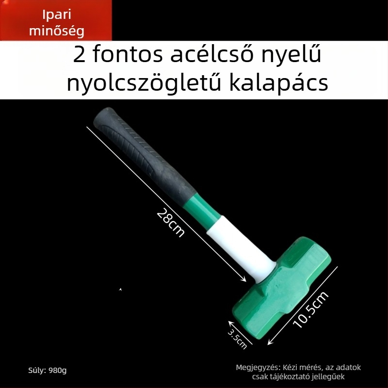 Kaicheng nehéz nyolcszögletű kalapács acélcső fogantyúval, kőműves kalapács, magas széntartalmú acélból, 900 mm hosszú, méretek 2–16