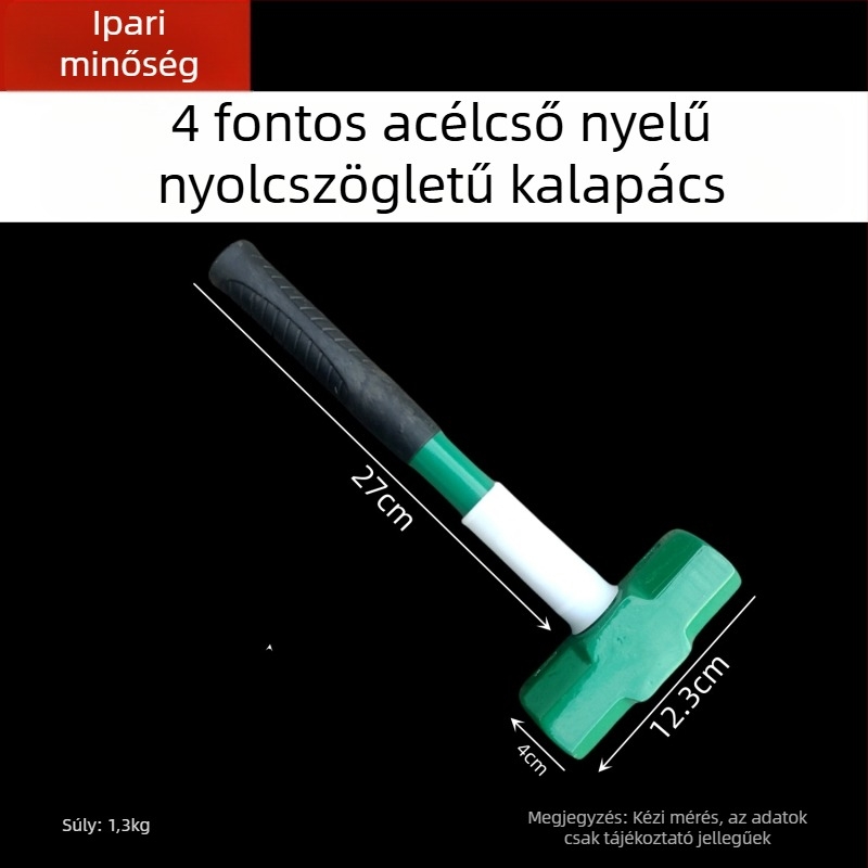 Kaicheng nehéz nyolcszögletű kalapács acélcső fogantyúval, kőműves kalapács, magas széntartalmú acélból, 900 mm hosszú, méretek 2–16