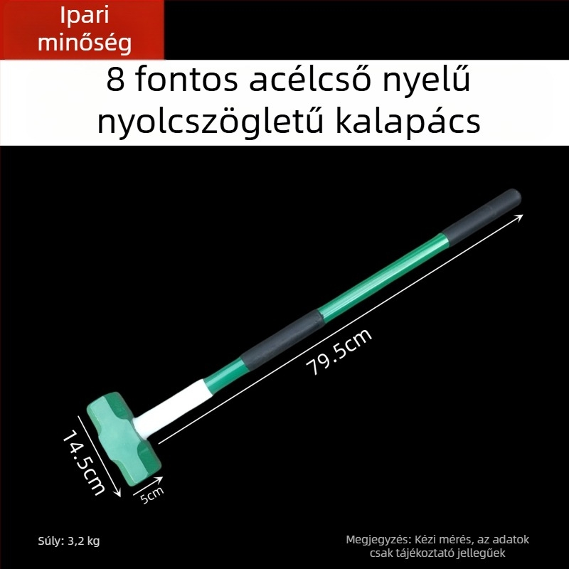 Kaicheng nehéz nyolcszögletű kalapács acélcső fogantyúval, kőműves kalapács, magas széntartalmú acélból, 900 mm hosszú, méretek 2–16