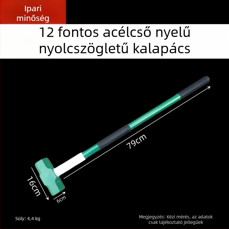 Kaicheng nehéz nyolcszögletű kalapács acélcső fogantyúval, kőműves kalapács, magas széntartalmú acélból, 900 mm hosszú, méretek 2–16