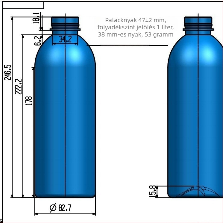 1000 ml átlátszó PET italosüveg, italokhoz, tejhez és gyümölcslevekhez, enzimsüveg
