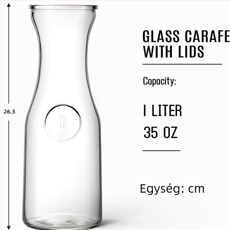 1 L-es üvegből készült italokhoz, egyenes nyakkal, széles nyílású, átlátszó üveg, tejre, gyümölcslére és vízre