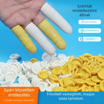 Megvastagított bézs színű egyszer használatos ipari ujjvédők, antistatikus, pormentes, latex alapanyagú