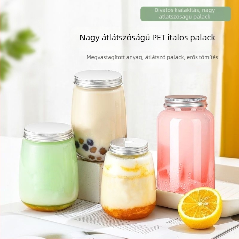 Egyszer használható PET U-formájú italos pohár fedővel – kiszállításhoz, tej és gyümölcslevek