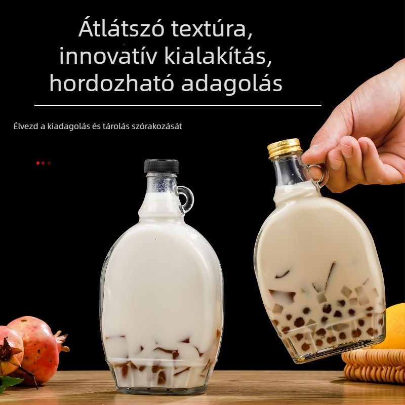Személyre szabott lapos boros üveg, üres, átlátszó üveg házi erjesztésű italokhoz és gyümölcsborhoz