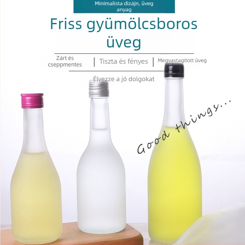 Gyümölcsboros üvegek, kreatív áttetsző-matt szaké- és sárga borosüvegek, rizsboros üvegek és italos üvegek