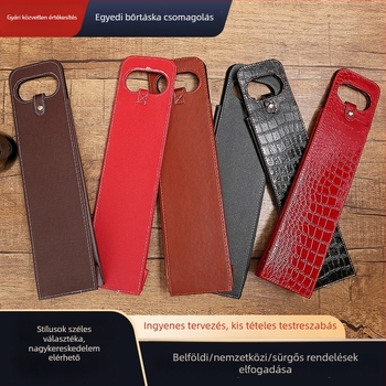 Vörösbor ajándéktáska fogantyúval, egy vagy kettő üveghez készült ajándékdoboz, bőrhatású textúra, testreszabható