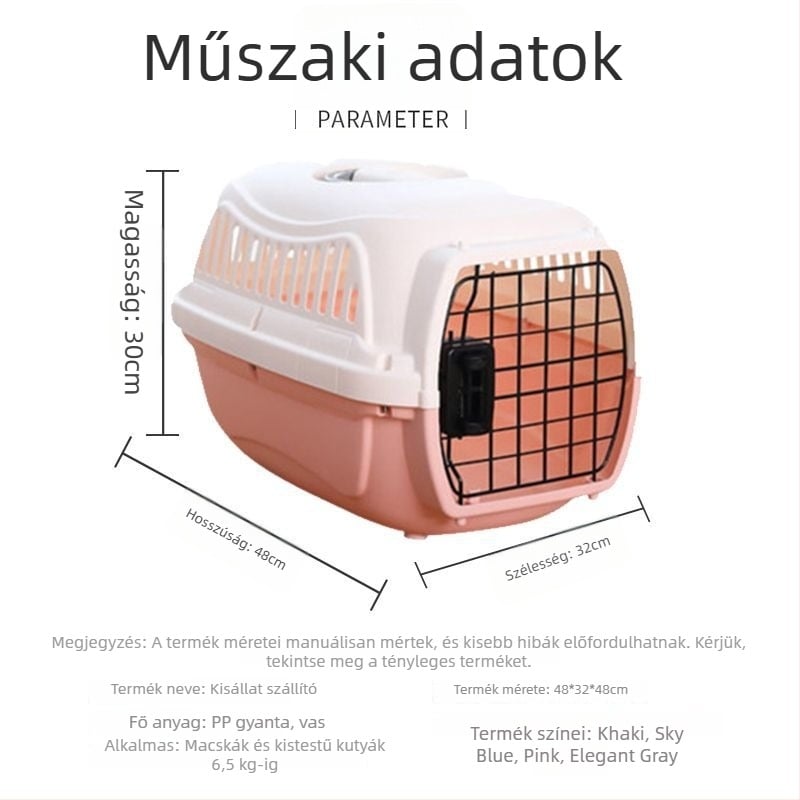 Nagy műanyag szállító ketrec macskáknak és kutyáknak utazáshoz