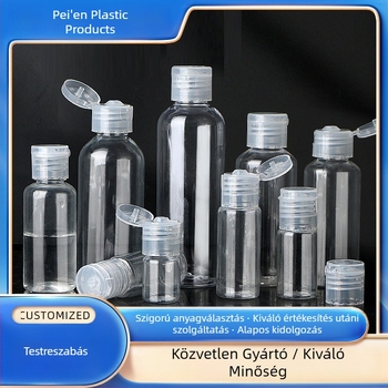 Átlátszó PET műanyag palack flip-top kupakkal, 10–100 ml, lotionhoz