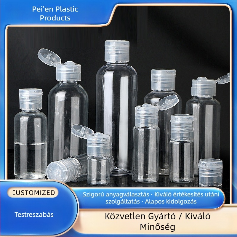 Átlátszó PET műanyag palack flip-top kupakkal, 10–100 ml, lotionhoz