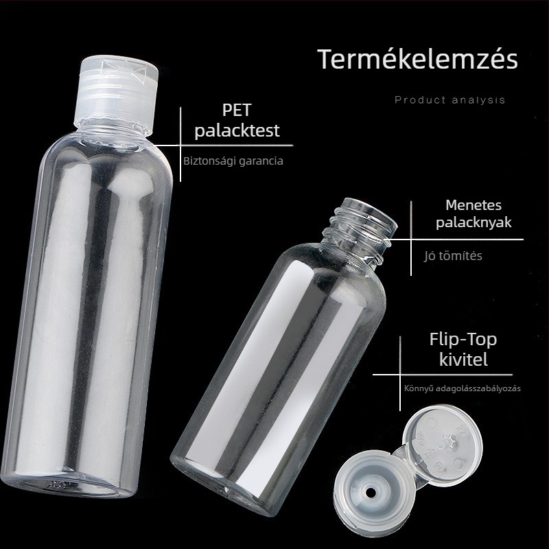Átlátszó PET műanyag palack flip-top kupakkal, 10–100 ml, lotionhoz