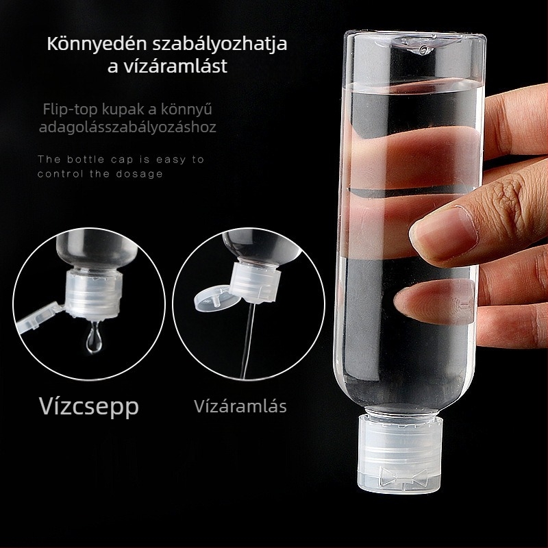 Átlátszó PET műanyag palack flip-top kupakkal, 10–100 ml, lotionhoz