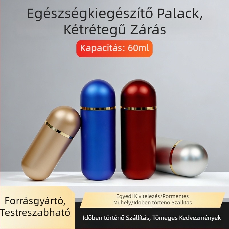 60 ml műanyag kapszulaüveg táplálékkiegészítőkhöz, vad ginseng és cordyceps; átlátszó akril adagolóüveg