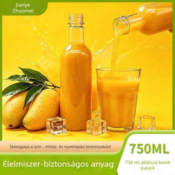 Élelmiszerbiztonságos, vastag, átlátszó PET-palack, 750 ml, kerek, üres borosüveg