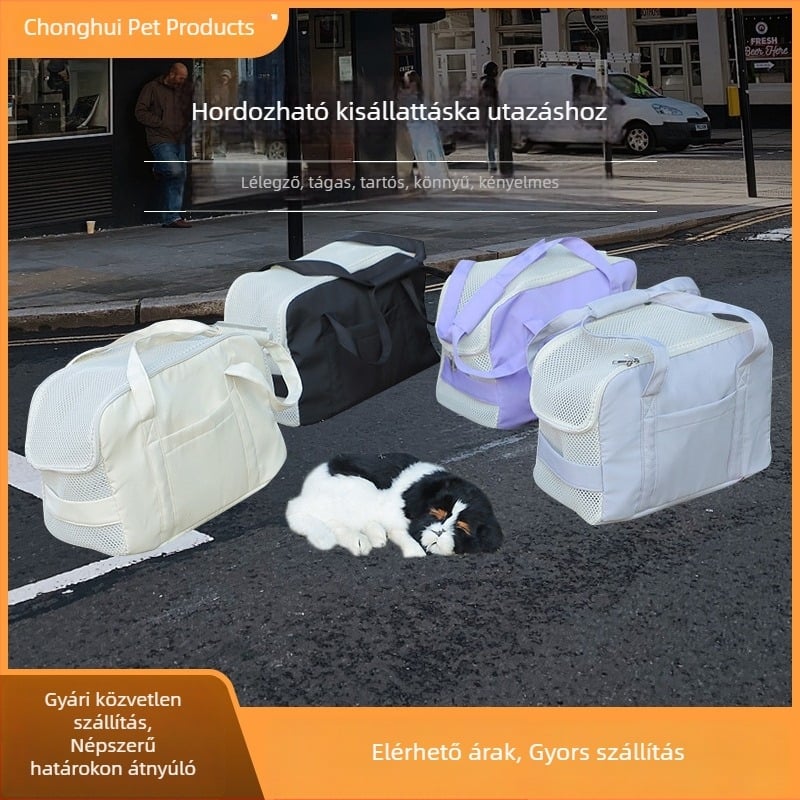 Hordozható, lélegző Oxford-anyagból készült macska- és kiskutya-táska, karmolásálló, kültéri válltáska, összecsukható crossbody