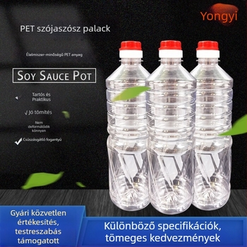 1 literes PET kerek palack szójaszószhoz és olajokhoz, élelmiszer-minőségű, átlátszó műanyag tartály
