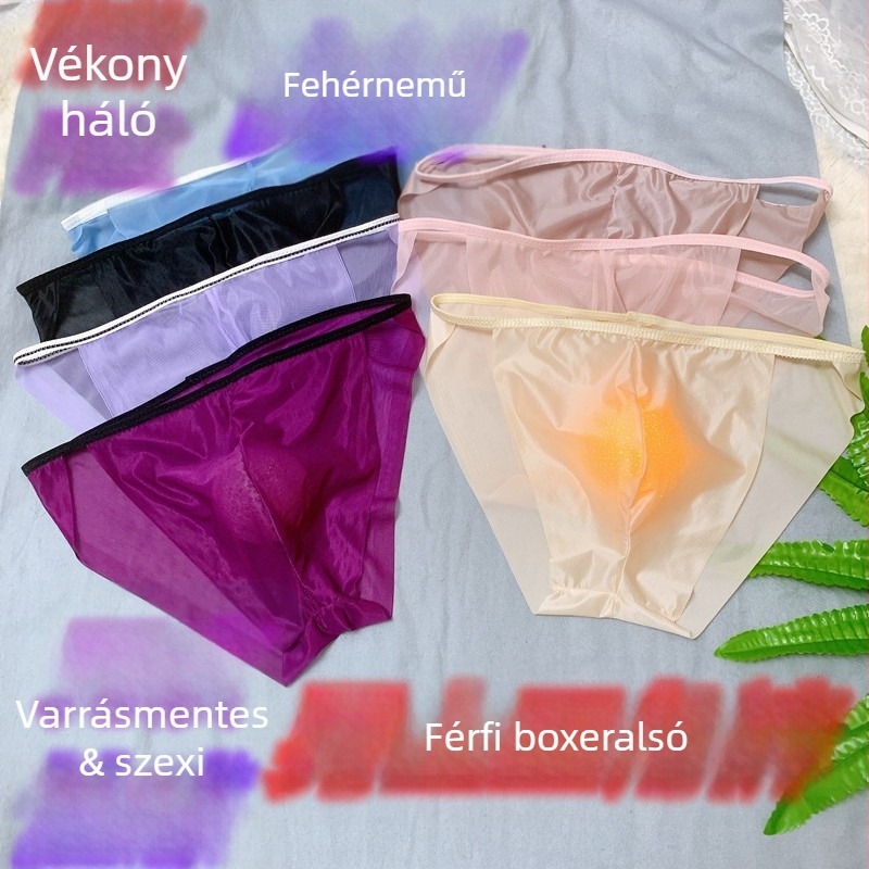 Férfi vékony, varrás nélküli hálószálas alsónemű, átlátszó U-formájú kontúrral, plusz méret