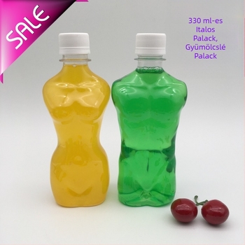Egyszer használatos megvastagított gyümölcslé-palack, átlátszó PET italos pohár, 330 ml fedéllel