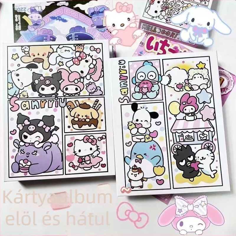 Sanrio Nagycsalád Kártyaalbum, A5, négyes rácsos beillesztésekkel, elegáns kemény burkolat, kompakt kis kártyatartó