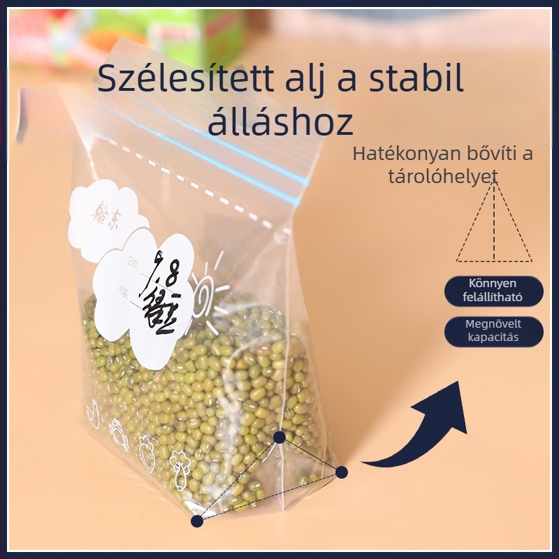 Dupla zárású, vastagított élelmiszertároló zacskók otthoni fagyasztóhoz, zöldségek és gyümölcsök tárolására