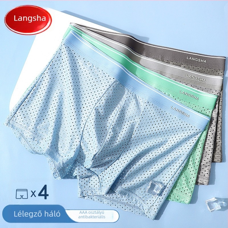 Férfi antibakteriális Ice-Silk boxer rövidnadrág hálószövésű, légáteresztő, varrás nélküli, nyárra.