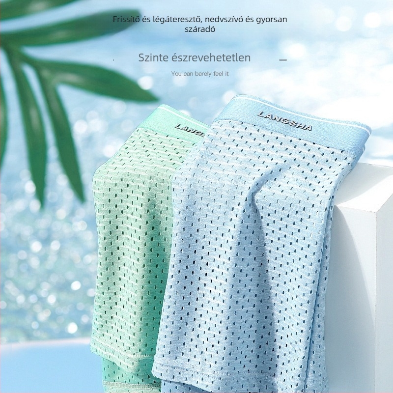 Férfi antibakteriális Ice-Silk boxer rövidnadrág hálószövésű, légáteresztő, varrás nélküli, nyárra.