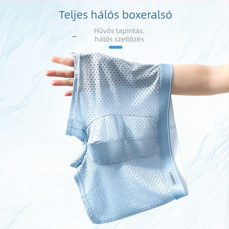 Férfi antibakteriális Ice-Silk boxer rövidnadrág hálószövésű, légáteresztő, varrás nélküli, nyárra.