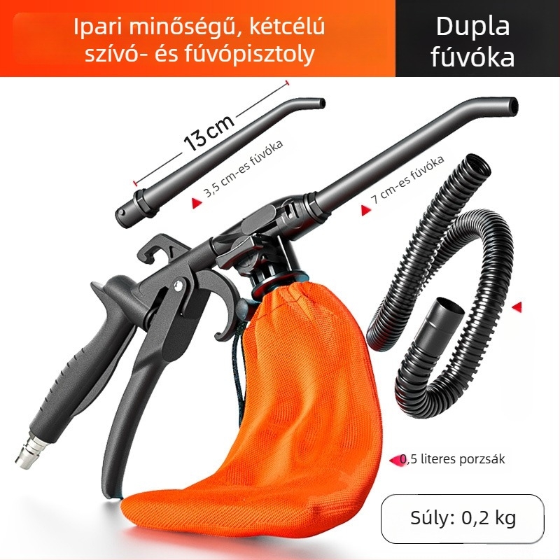 Kétfunkciós pneumatikus porfújó- és szívópisztoly varrógépekhez