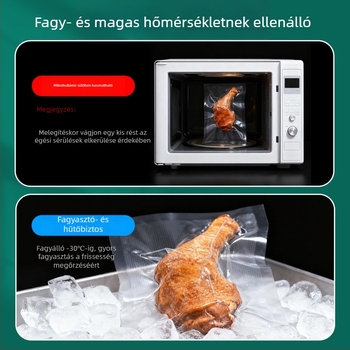 Nylon vákuumtasak domborított hálós textúrával, háztartási használatra, zárás és tartósítás megfőtt ételekhez
