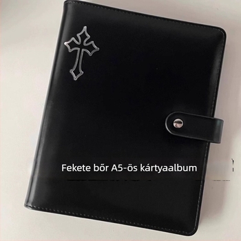 Fekete bőrű fotóalbum, A5-ös méret, négyzetes elrendezésű fotók tárolására 3 hüvelykes kártyákhoz.