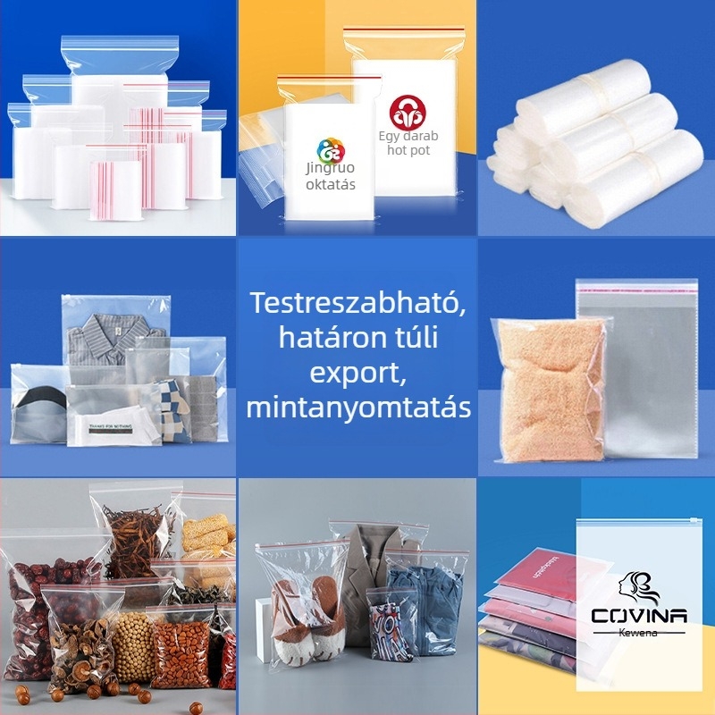 PE lapos nyitott felsőjű műanyag tasakok, élelmiszer-minőség, nagy méret, testre szabható zárású tároló- és csomagoló zacskók