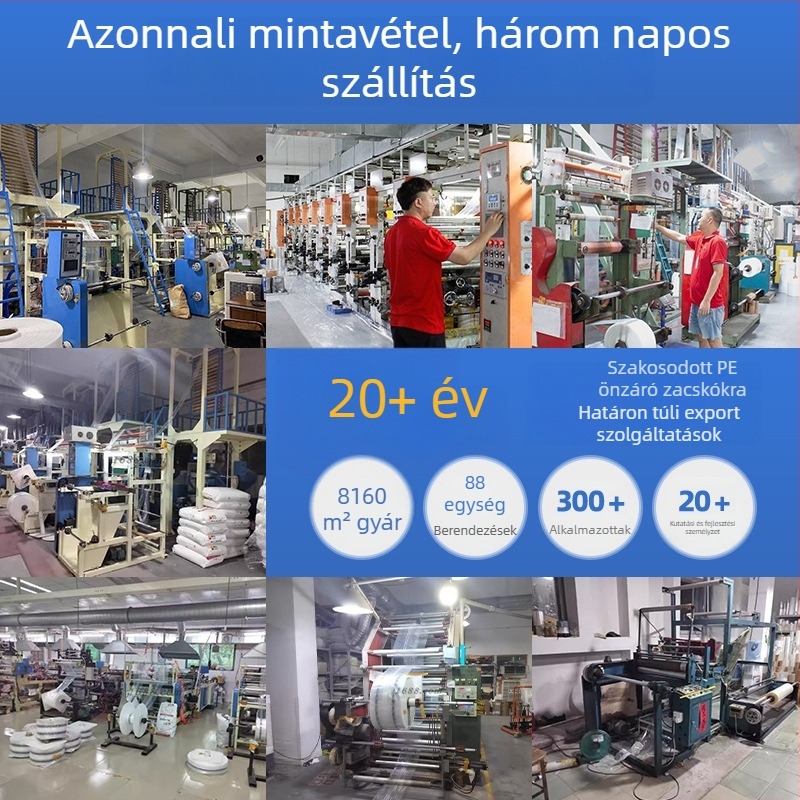 PE lapos nyitott felsőjű műanyag tasakok, élelmiszer-minőség, nagy méret, testre szabható zárású tároló- és csomagoló zacskók
