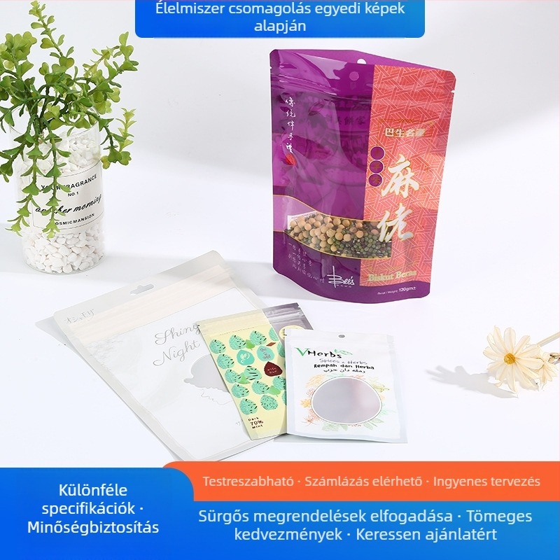 Személyre szabott műanyag vákuum élelmiszer-csomagoló tasakok alumíniumfóliával kávé és tea számára, nyolcszögletű zárás