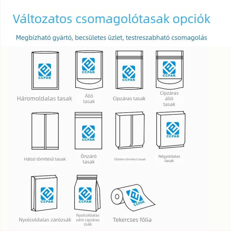Álló dizájnnal rendelkező műanyag élelmiszer-csomagoló tasak zipzárral, alumíniumfóliával laminált, nassolnivalókhoz és diófélékhez