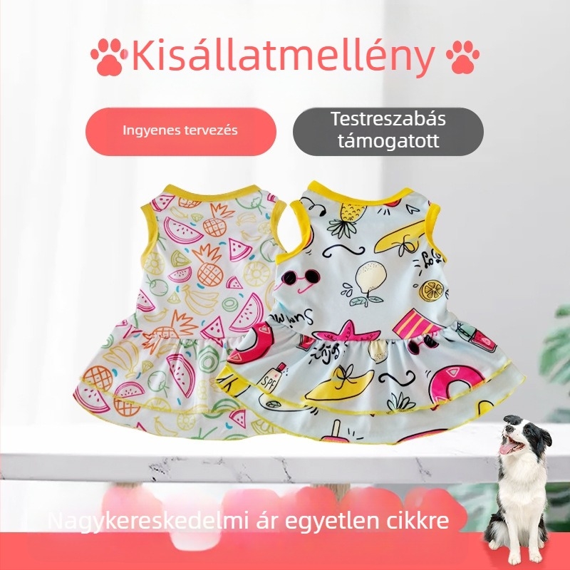 Tavasz-nyári kisállat ruha rajzfilmnyomással, kistestű kutyáknak és macskáknak, koreai stílus