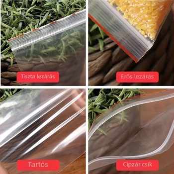 Ziplock zacskó 35x50 cm, átlátszó PE élelmiszer-tároló tasak, önzáró