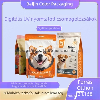 Alumínium-bevonatú nyolcszélű álló tasak kutya- és macskaeledelhez (minta)
